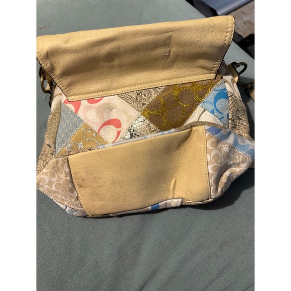 Coach Patchwork Shoulder Bag Leather Canvas Hobo Purse Tan Beige - Picture 6 of 6